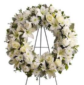 Large funeral Wreath Lily & Rose on stand