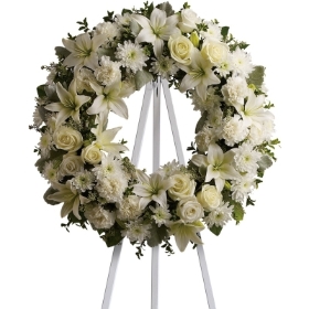 Large funeral Wreath Lily & Rose on stand